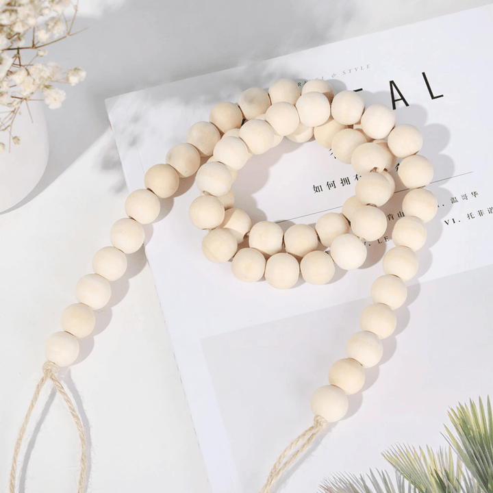 Guirlande de Perles en Bois Naturel avec Boucles en Jute – Décoration Intérieure Élégante et Rustique de 96 cm 1