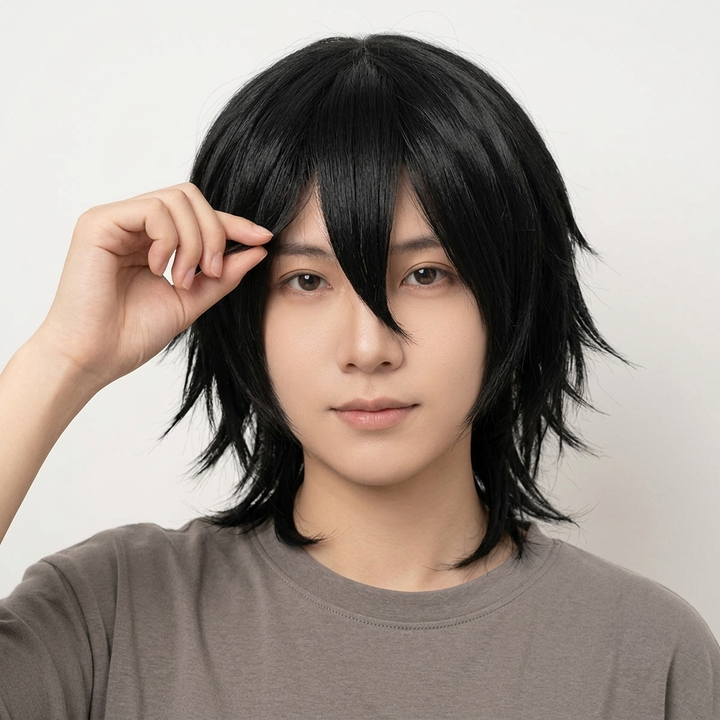 Anime paruka s drdolem a síťkou – cosplay paruka na Halloween