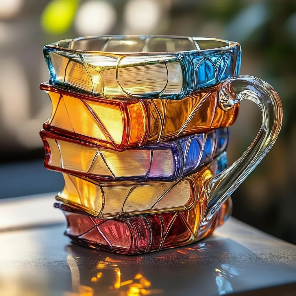 Tazza da Caffè Stile Vetro Colorato con Design a Libro Tazza da Tè