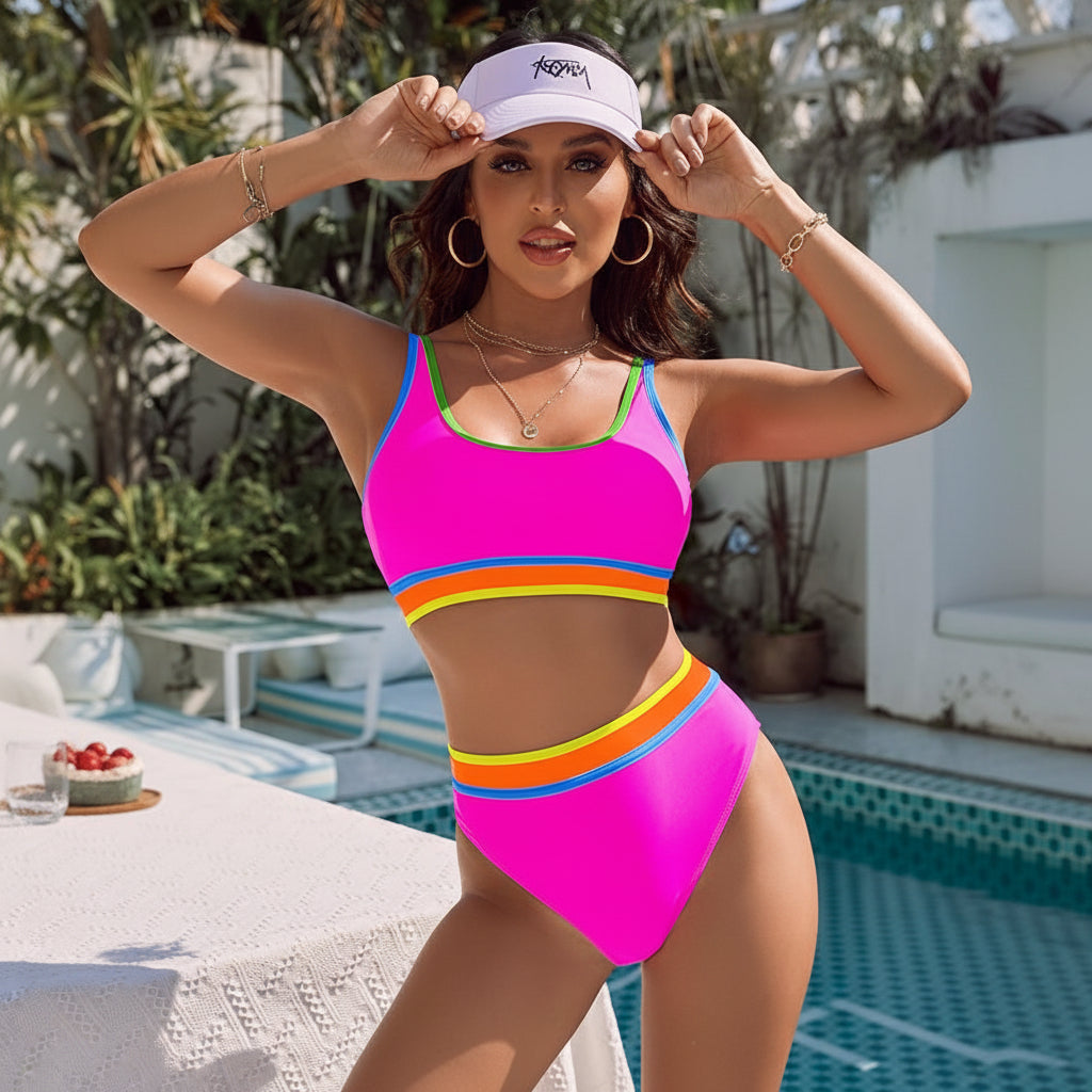 High Waisted Swimsuit Bikini Set Adjustable Straps Women
