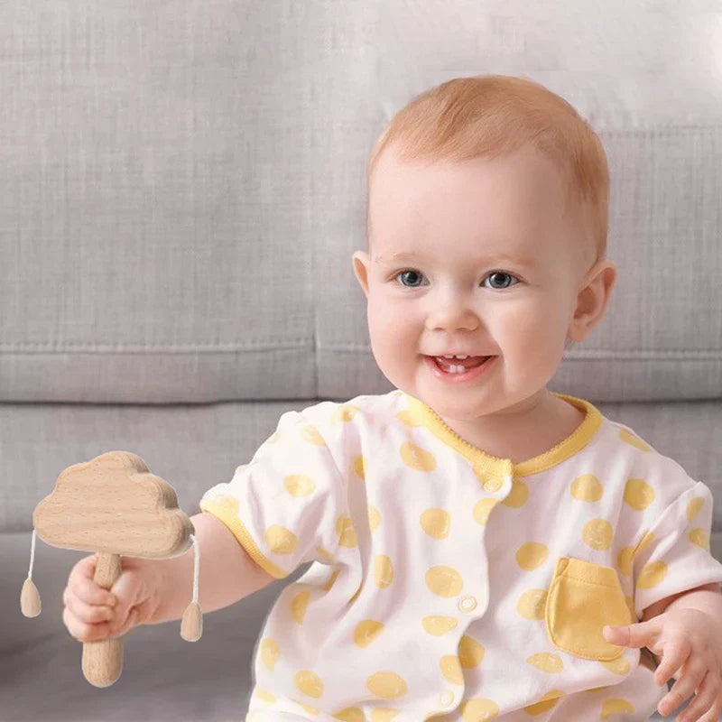 Hochet en Bois pour Bébé – Développement Sensoriel et Coordination Œil-Main, Jouet Sûr et Durable, Facile à Tenir 0