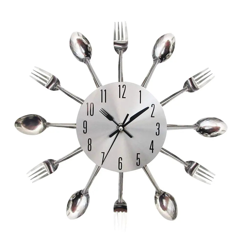 Horloge Murale 3D en Acier Inoxydable Design Original avec Couverts pour Cuisine - Élégance et Praticité 0