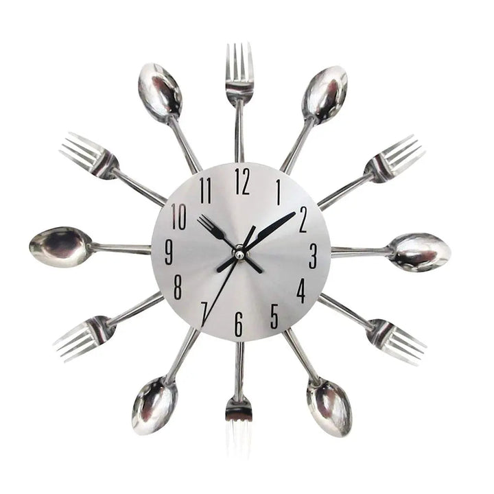Horloge Murale 3D en Acier Inoxydable Design Original avec Couverts pour Cuisine - Élégance et Praticité 0