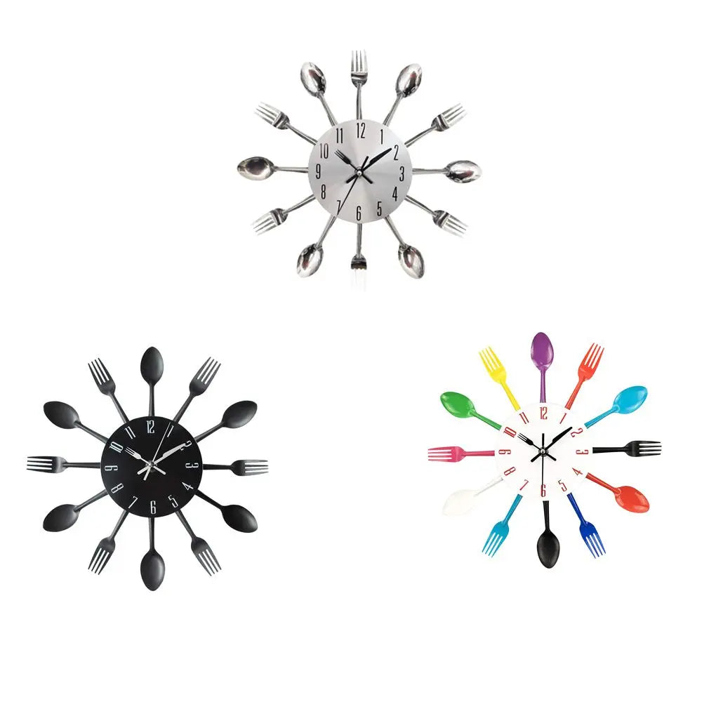 Horloge Murale 3D en Acier Inoxydable Design Original avec Couverts pour Cuisine - Élégance et Praticité 3