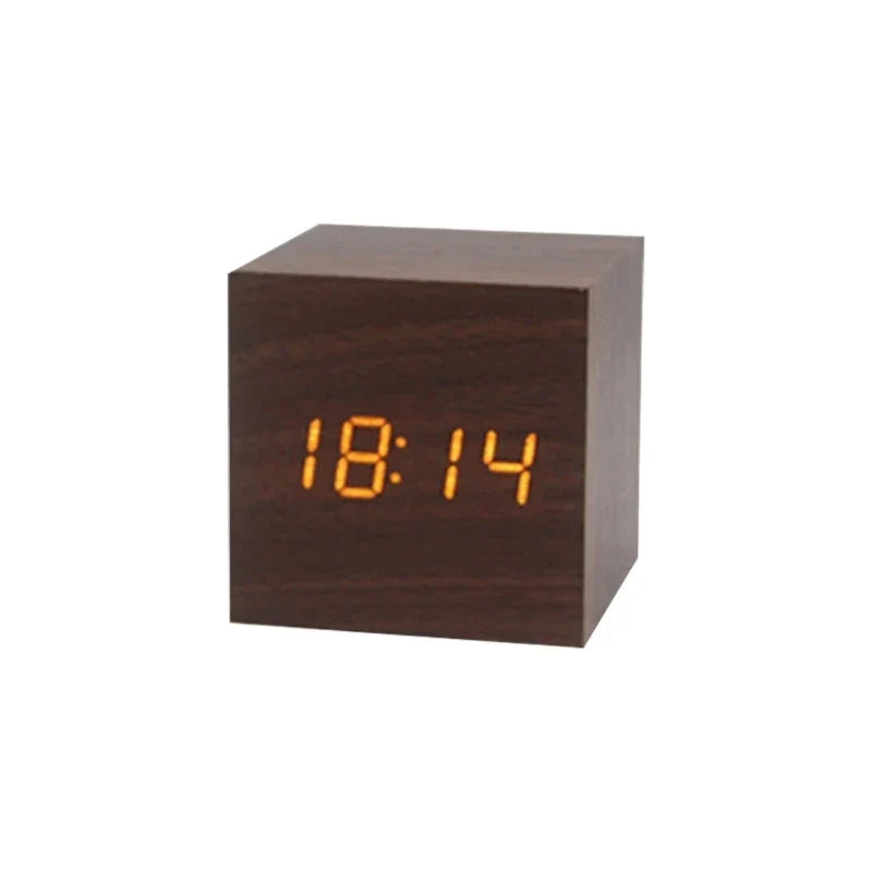 Horloge Murale Bois Design LED avec Affichage de la Température – Horloge en Bois Élégante et Pratique 0