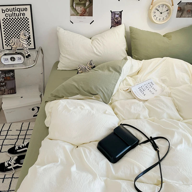 Housse de Couette 220x240 en Microfibre Douce avec 2 Taies d'Oreiller - Design Élégant Vert 0