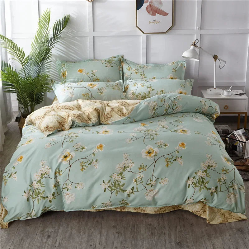Housse de Couette Réversible 240x260 cm à Motif Floral Botanique en Microfibre Douce – Ensemble avec Taies d'Oreiller 1