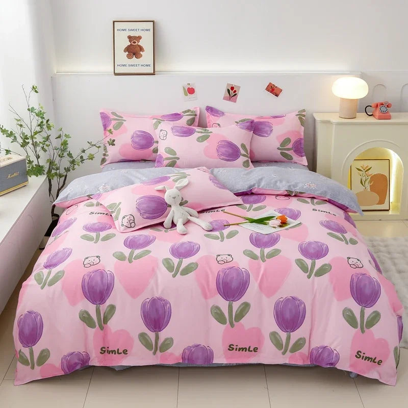Housse de Couette Réversible Fleurie en Microfibre – Élégante et Confortable 0