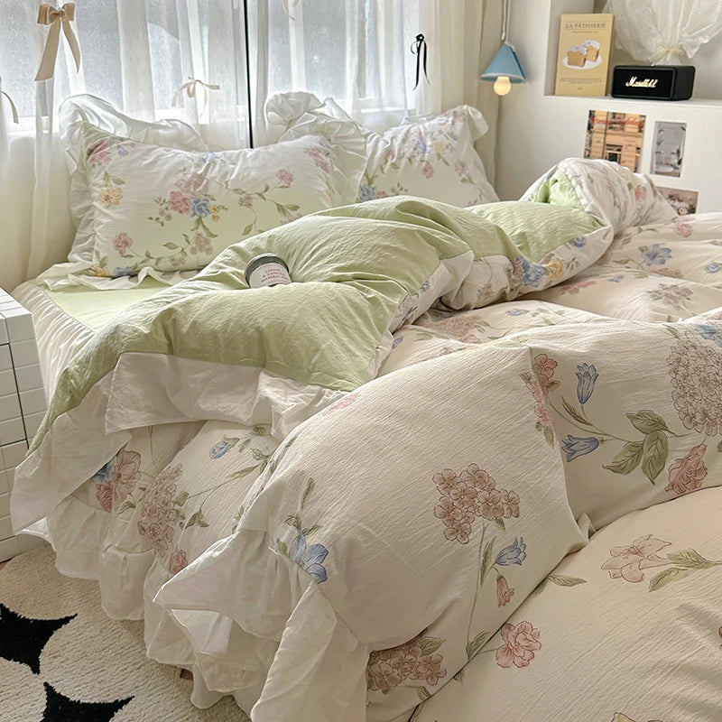 Housse de Couette en Coton Lavé 220x240 cm avec Imprimé Élégant et Détails en Dentelle - Parure de Lit Complète 9