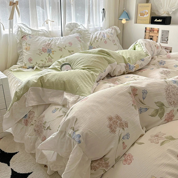 Housse de Couette en Coton Lavé 220x240 cm avec Imprimé Élégant et Détails en Dentelle - Parure de Lit Complète 9