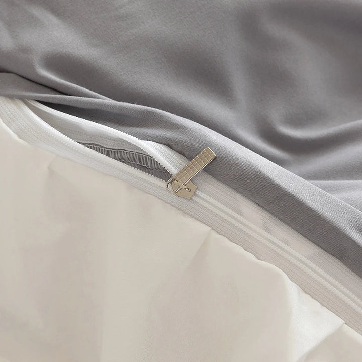 Housse de Couette en Microfibre Imprimé Floral – Élégance Naturelle en Blanc et Gris 4