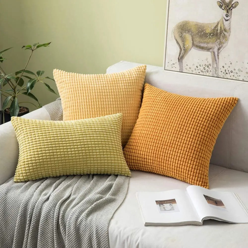 Housse de Coussin en Velours Côtelé de Coton avec Motif Grain de Maïs – 45x45 cm 1