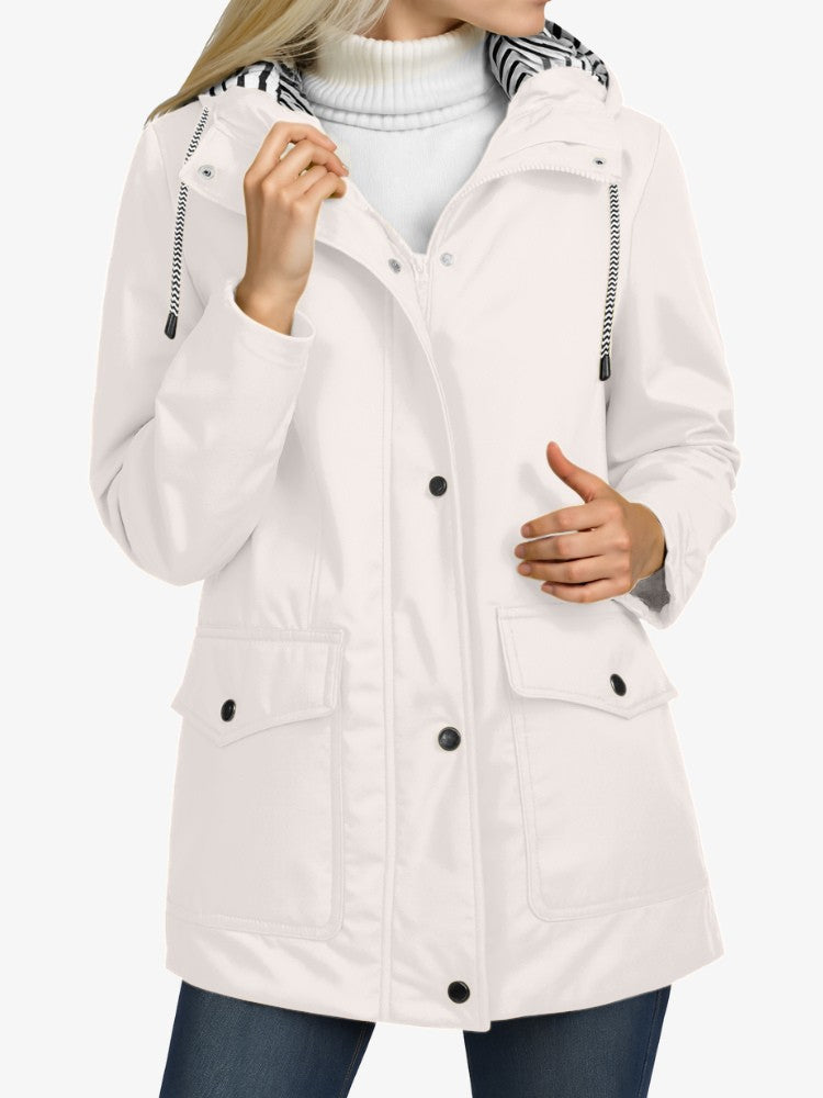 Imperméable coupe-vent pour femme avec capuche ajustable - Veste de mi-saison légère avec détails réfléchissants 1