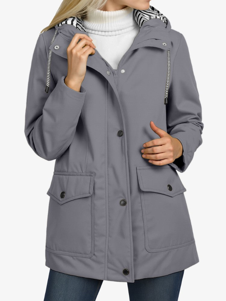 Imperméable coupe-vent pour femme avec capuche ajustable - Veste de mi-saison légère avec détails réfléchissants 2