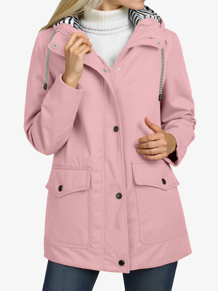 Imperméable coupe-vent pour femme avec capuche ajustable - Veste de mi-saison légère avec détails réfléchissants 4