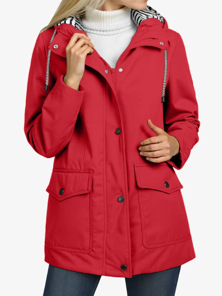 Imperméable coupe-vent pour femme avec capuche ajustable - Veste de mi-saison légère avec détails réfléchissants 5
