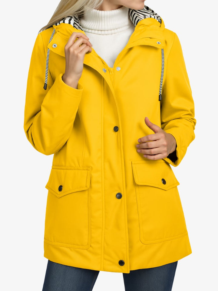 Imperméable coupe-vent pour femme avec capuche ajustable - Veste de mi-saison légère avec détails réfléchissants 6