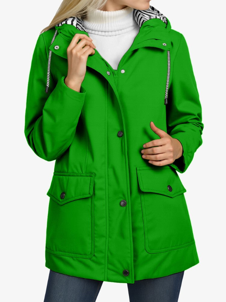 Imperméable coupe-vent pour femme avec capuche ajustable - Veste de mi-saison légère avec détails réfléchissants 7