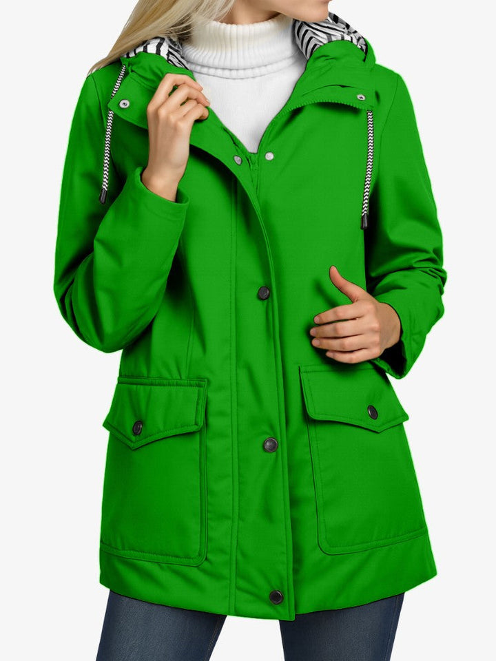 Imperméable coupe-vent pour femme avec capuche ajustable - Veste de mi-saison légère avec détails réfléchissants 7