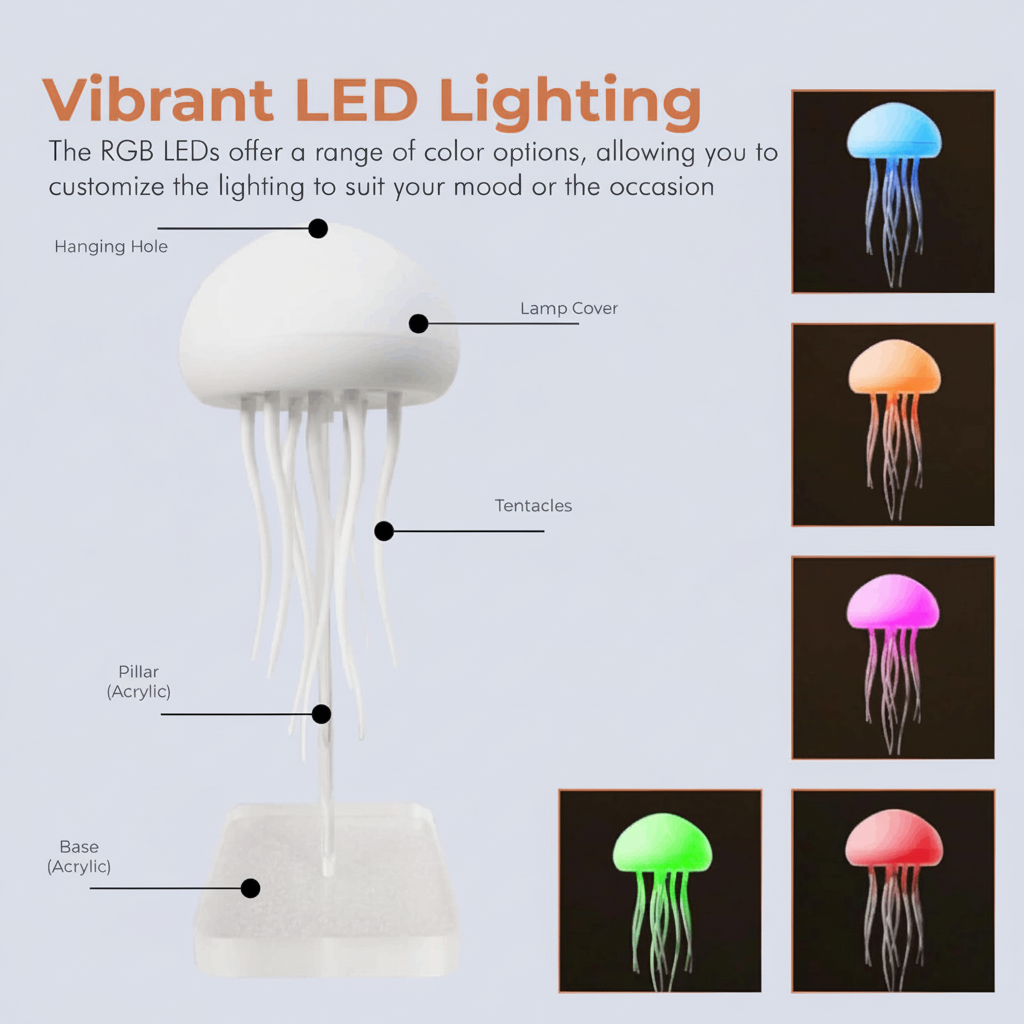 Table Lamp LED Jellyfish RGB Color Changing Night Light Decor