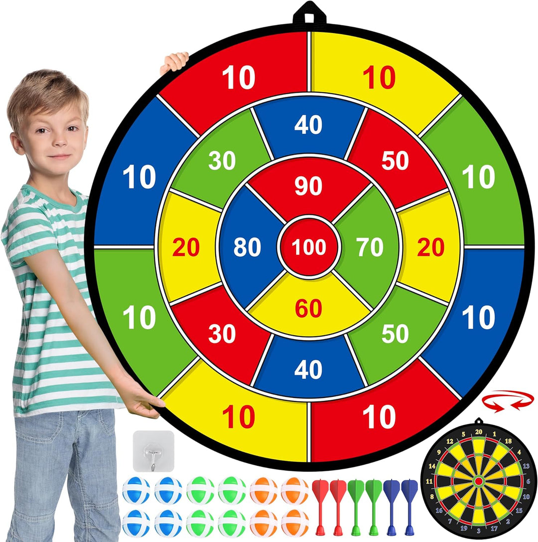 Jeu de Fléchettes Double Face pour Enfants - Disque à Lancer 74 cm avec Boules Collantes et Fléchettes Sûres pour Développer la Coordination 0