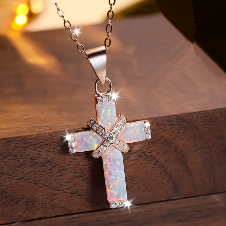 Necklace with Cross Pendant, Crystal, Rose Gold - Women's Mother's Day Gift