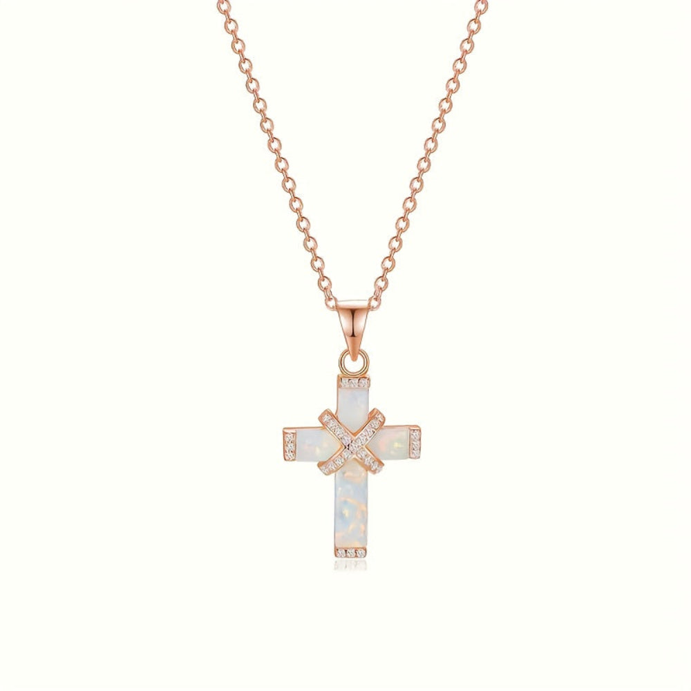 Necklace with Cross Pendant, Crystal, Rose Gold - Women's Mother's Day Gift