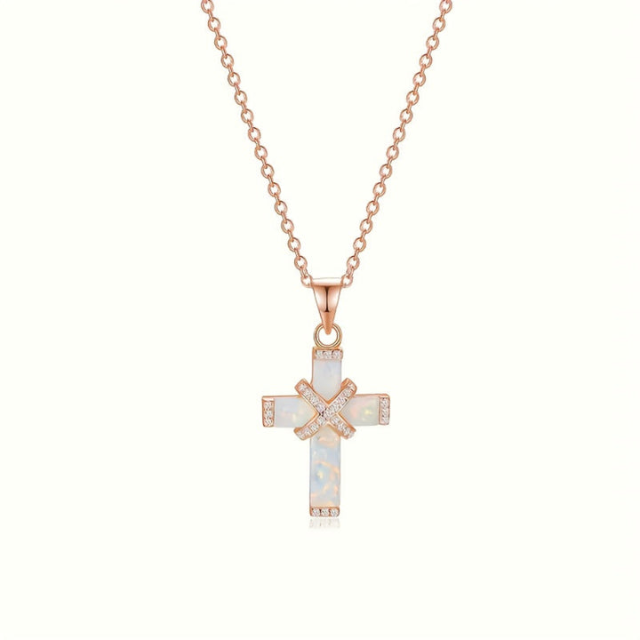 Necklace with Cross Pendant, Crystal, Rose Gold - Women's Mother's Day Gift