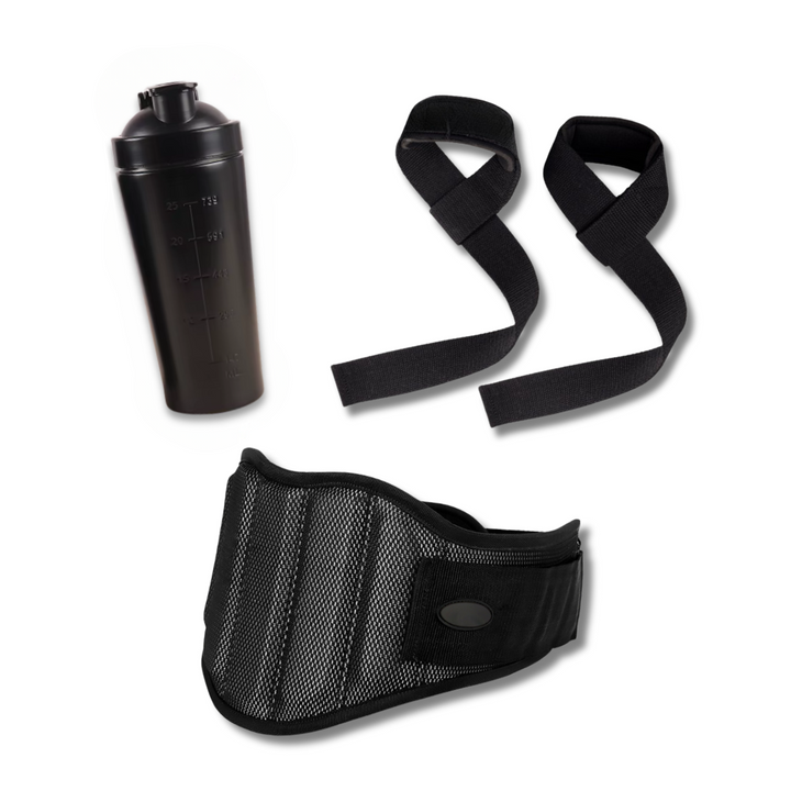 Kit de démarrage pour musculation – Ensemble de 4 pièces comprenant une ceinture en néoprène, des sangles de levage et un shaker de 1 L 0