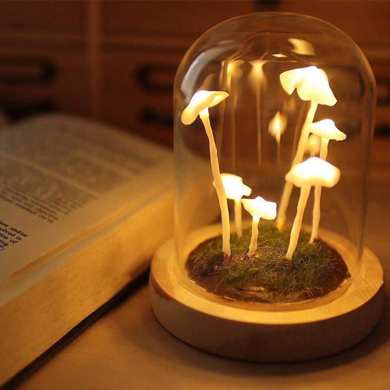 Lampe Décorative Champignon en Verre et Bois – Ambiance Enchantée pour Intérieur, Lampe Deco Originale 0