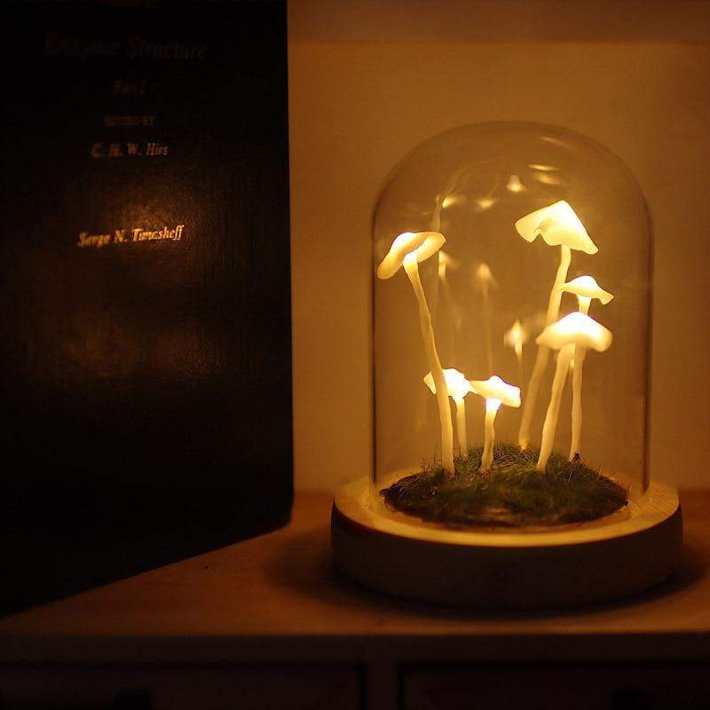 Lampe Décorative Champignon en Verre et Bois – Ambiance Enchantée pour Intérieur, Lampe Deco Originale 1