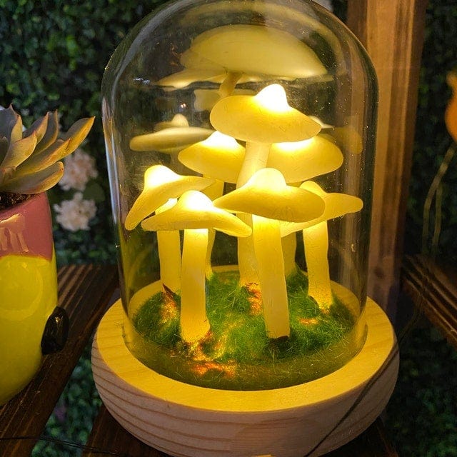 Lampe Décorative Champignon en Verre et Bois – Ambiance Enchantée pour Intérieur, Lampe Deco Originale 2