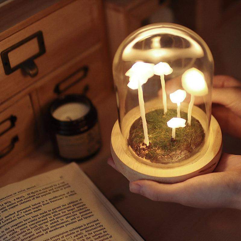 Lampe Décorative Champignon en Verre et Bois – Ambiance Enchantée pour Intérieur, Lampe Deco Originale 3