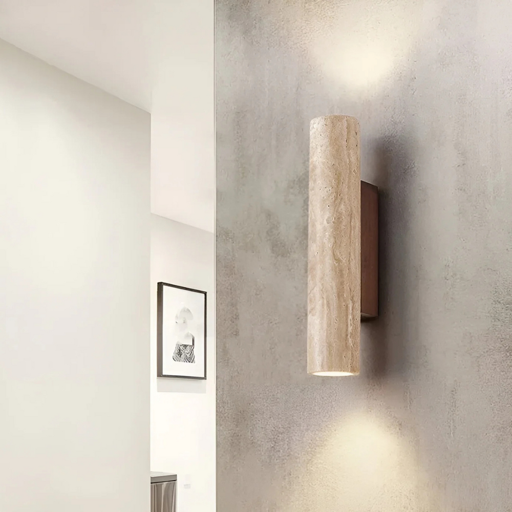 Lampe Murale à LED en Travertin et Bois – Design Wabi Sabi Élégant pour Intérieur Moderne, Ambiance Chaleureuse 1