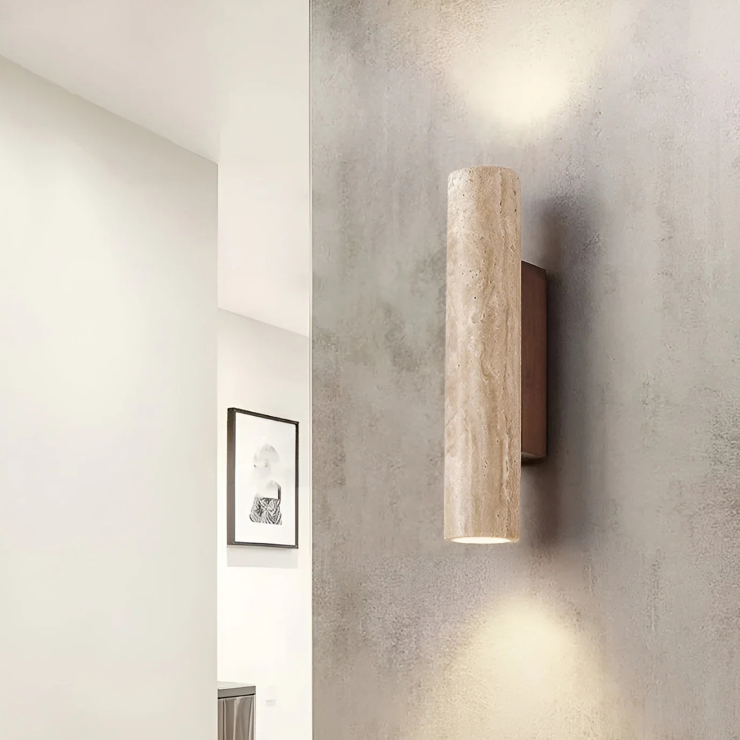Lampe Murale à LED en Travertin et Bois – Design Wabi Sabi Élégant pour Intérieur Moderne, Ambiance Chaleureuse 1