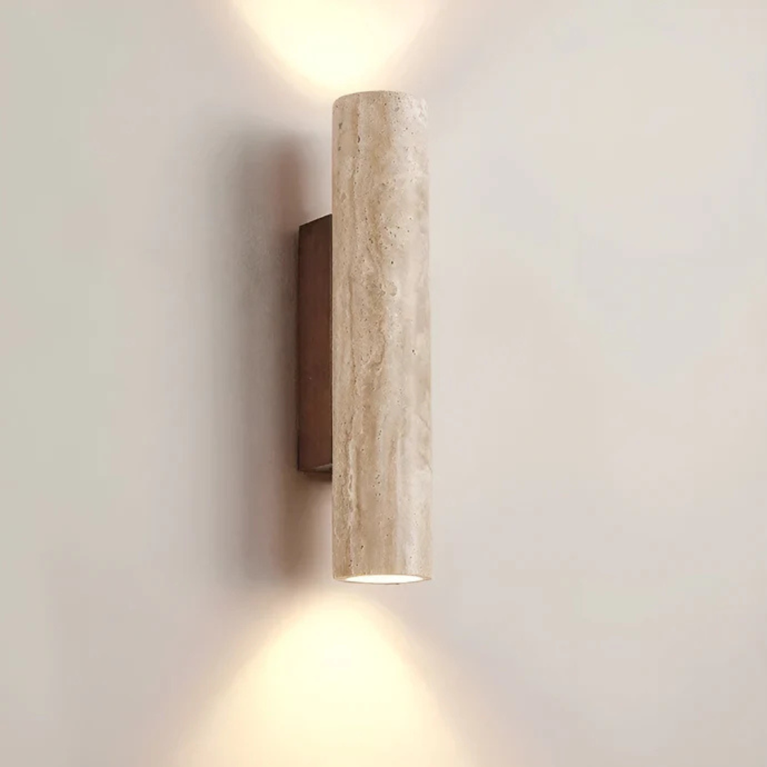 Lampe Murale à LED en Travertin et Bois – Design Wabi Sabi Élégant pour Intérieur Moderne, Ambiance Chaleureuse 2