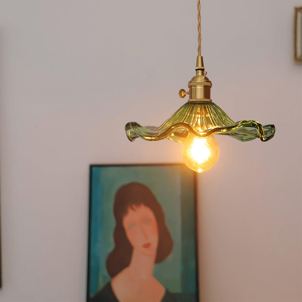 Lampe Suspendue Hibiscus en Verre et Laiton – Luminaire Suspendu Élégant pour Salle à Manger et Salon, Éclairage LED 2