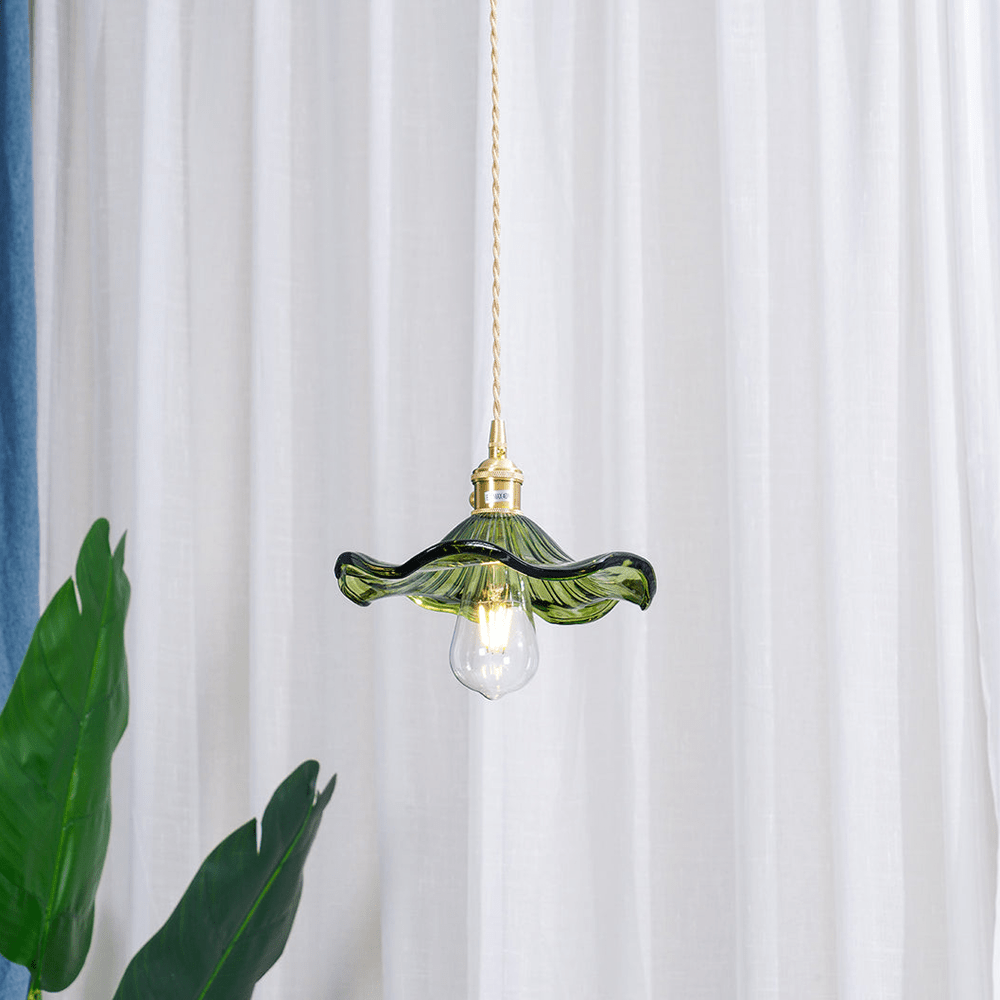 Lampe Suspendue Hibiscus en Verre et Laiton – Luminaire Suspendu Élégant pour Salle à Manger et Salon, Éclairage LED 3