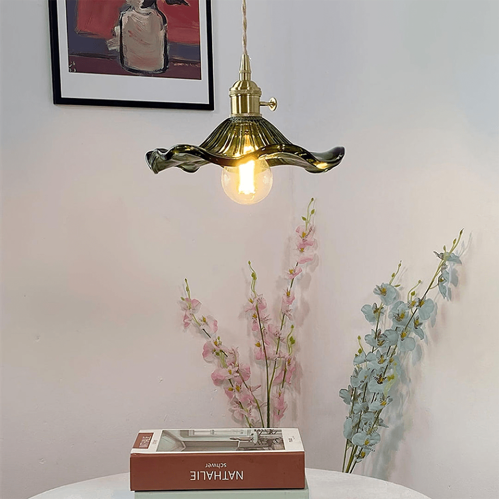 Lampe Suspendue Hibiscus en Verre et Laiton – Luminaire Suspendu Élégant pour Salle à Manger et Salon, Éclairage LED 4