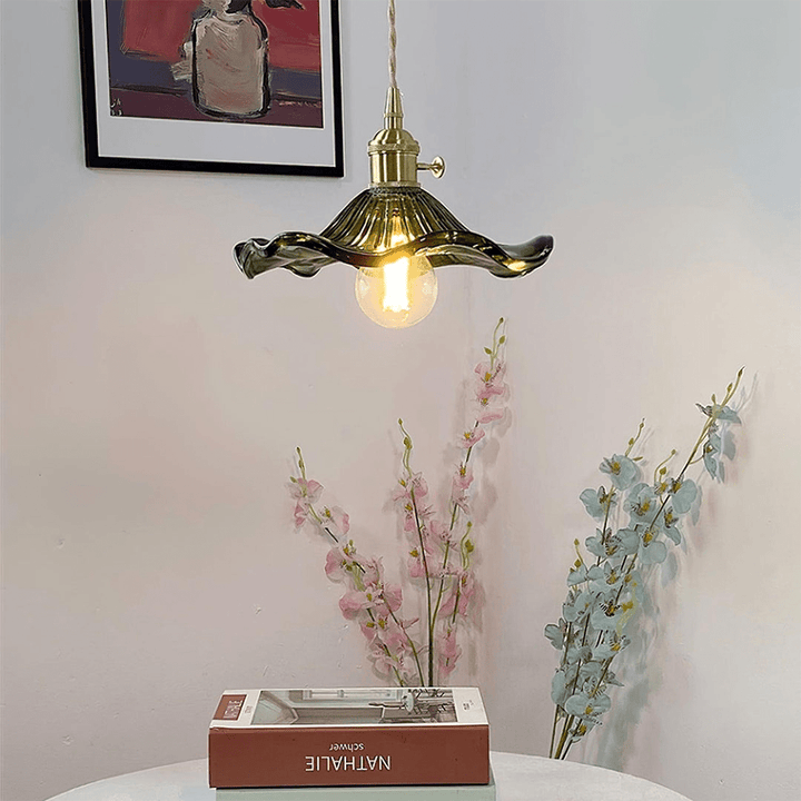 Lampe Suspendue Hibiscus en Verre et Laiton – Luminaire Suspendu Élégant pour Salle à Manger et Salon, Éclairage LED 4