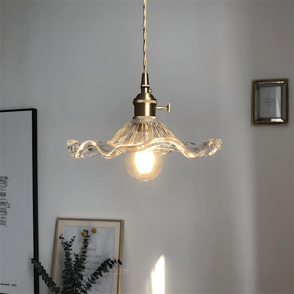 Lampe Suspendue Hibiscus en Verre et Laiton – Luminaire Suspendu Élégant pour Salle à Manger et Salon, Éclairage LED 9