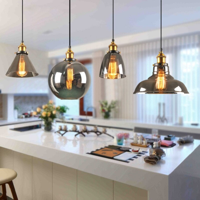 Lampe Suspendue Vintage En Verre Gris - Luminaire Suspendu Élégant Pour Décoration Intérieure 1