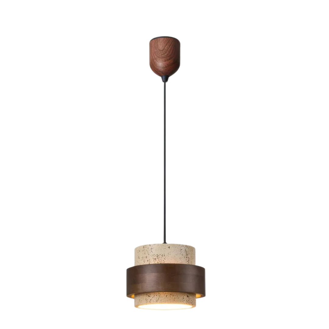 Lampe Suspendue Wabi Sabi en Travertin et Bois Massif – Éclairage Moderne et Élégant 0