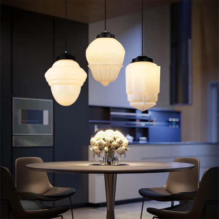 Lampe Suspendue en Verre Mat – Luminaire Suspendu Géométrique pour Salle à Manger et Salon, Éclairage Doux et Élégant 2