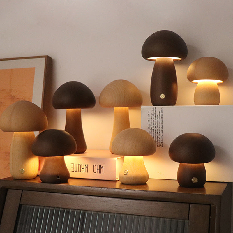 Lampe de Chevet Design en Bois Champignon LED pour Enfants - Éclairage Doux et Apaisant, Ambiance Féérique 1