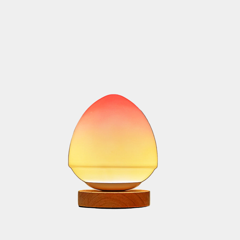 Lampe de Table Rechargeable Sans Fil en Verre de Pêche avec Base en Bois – Éclairage LED Ambiant 0