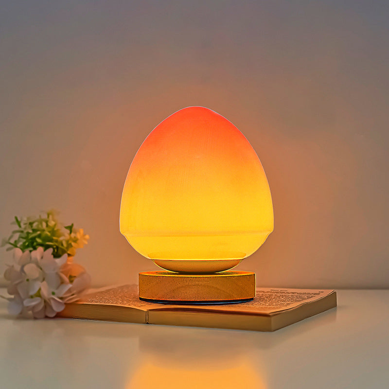 Lampe de Table Rechargeable Sans Fil en Verre de Pêche avec Base en Bois – Éclairage LED Ambiant 1