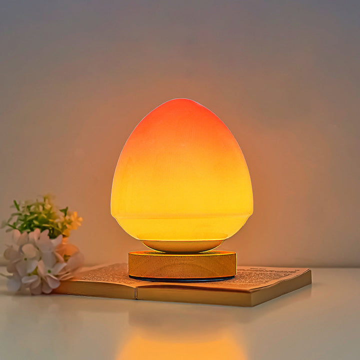 Lampe de Table Rechargeable Sans Fil en Verre de Pêche avec Base en Bois – Éclairage LED Ambiant 1