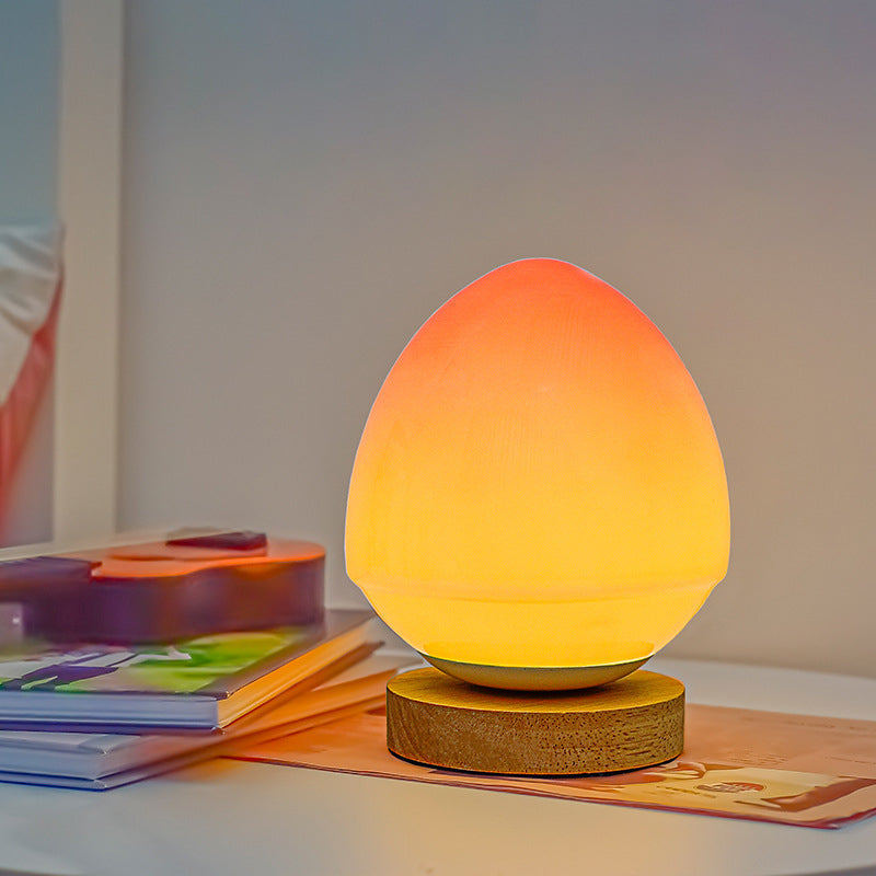 Lampe de Table Rechargeable Sans Fil en Verre de Pêche avec Base en Bois – Éclairage LED Ambiant 2