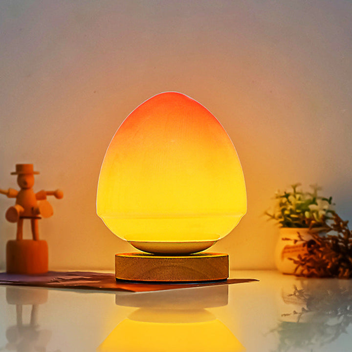 Lampe de Table Rechargeable Sans Fil en Verre de Pêche avec Base en Bois – Éclairage LED Ambiant 3